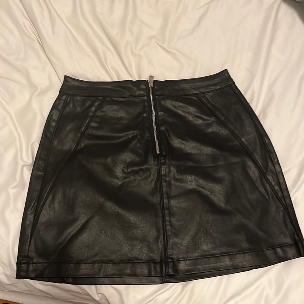 Calvin Klein pleather miniskirt with front zipper